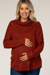 Rust Fuzzy Cowl Neck Maternity Top