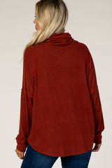 Rust Fuzzy Cowl Neck Maternity Top