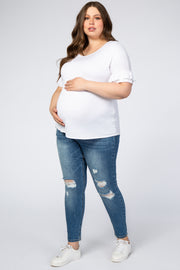 Blue Distressed Crop Maternity Plus Jeans