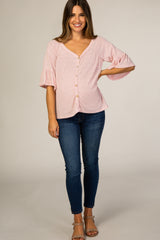 Pink Button Accent Maternity Blouse