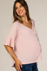 Pink Button Accent Maternity Blouse