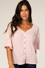 Pink Button Accent Maternity Blouse