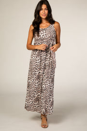 Mocha Animal Print Empire Waist Maxi Dress