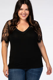 Black Lace Sleeve Plus Blouse