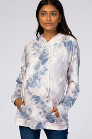 Grey Tie Dye Hooded Maternity Top