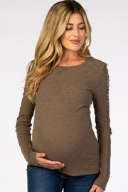 Olive Ribbed Animal Print Long Sleeve Maternity Top