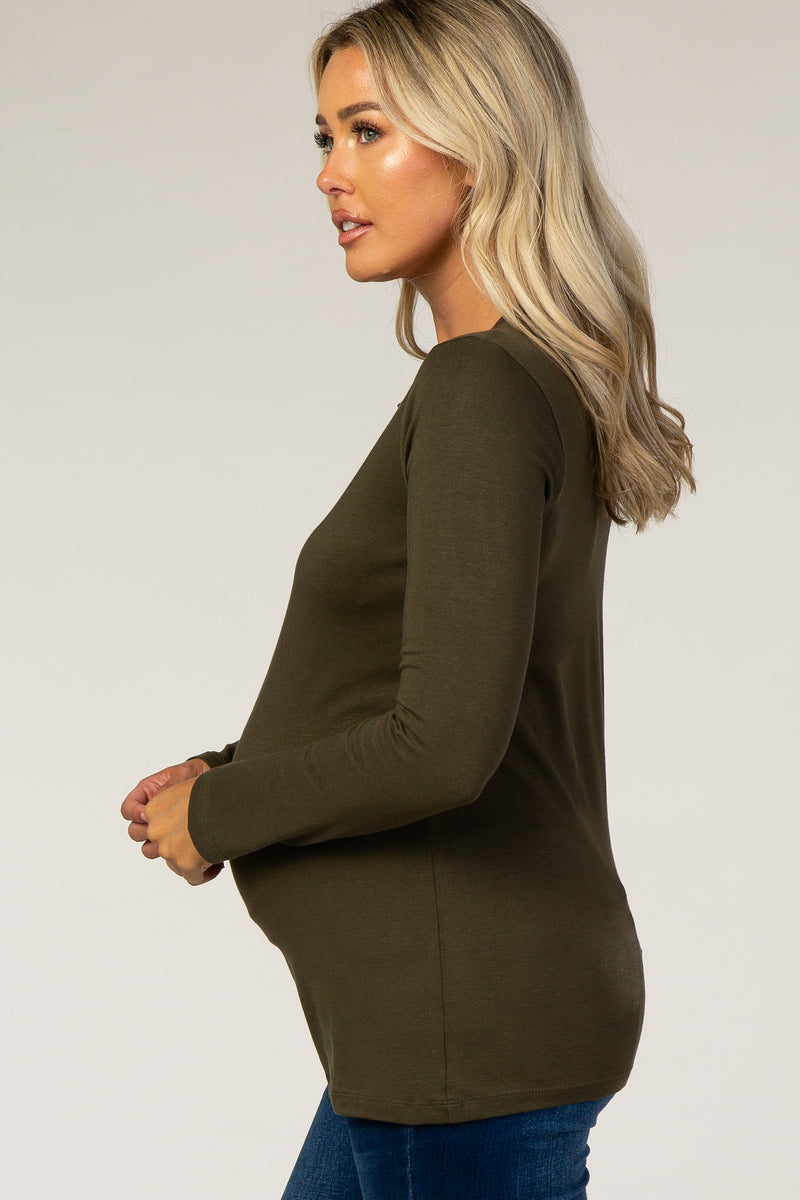 Olive Fitted Long Sleeve Maternity Tee– PinkBlush