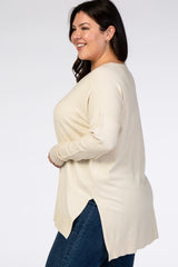 Cream Soft V-Neck Hi-Low Plus Sweater