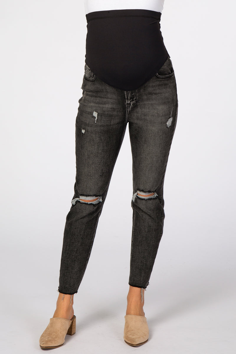 Black Distressed Crop Maternity Jeans – PinkBlush