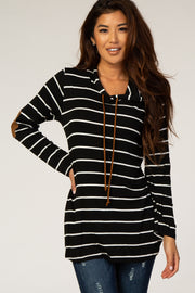 Black Striped Suede Elbow Hoodie