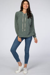 Green Heather Drawstring Hooded Top