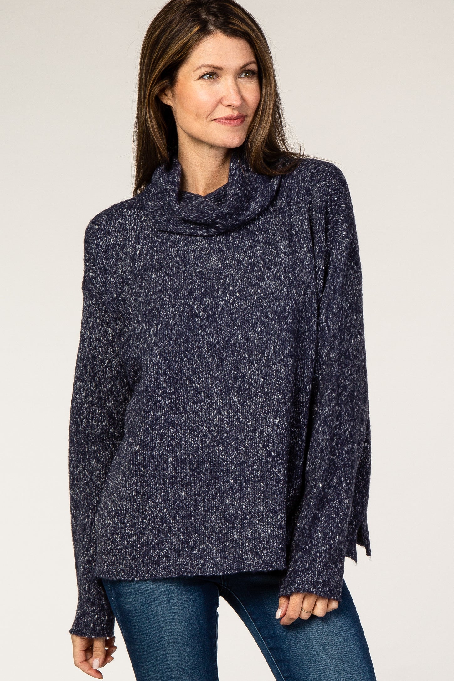 Navy Blue Heathered Knit Turtleneck Maternity Sweater– PinkBlush