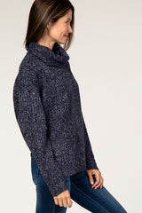 Navy Blue Heathered Knit Turtleneck Sweate