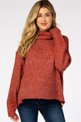 Rust Heathered Knit Turtleneck Maternity Sweater