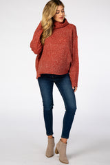 Rust Heathered Knit Turtleneck Maternity Sweater