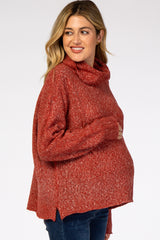 Rust Heathered Knit Turtleneck Maternity Sweater