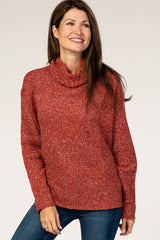 Rust Heathered Knit Turtleneck Maternity Sweater