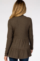 Olive Soft Ribbed Tiered Mock Neck Maternity Top