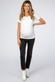 Black Raw Hem Straight Leg Crop Maternity Jeans