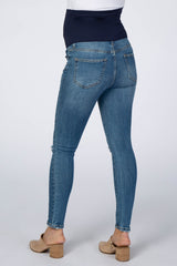 Blue Distressed Knee Crop Maternity Jeans