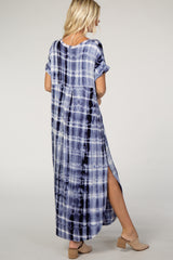 Navy Blue Tie Dye Short Sleeve Maxi Dress