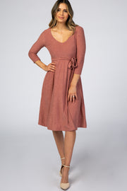 Mauve Swiss Dot V-Neck Waist Tie Dress