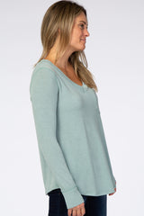 Light Olive Soft Knit V-Neck Long Sleeve Top