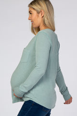 Light Olive Soft Knit V-Neck Maternity Long Sleeve Top