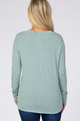 Light Olive Soft Knit V-Neck Maternity Long Sleeve Top