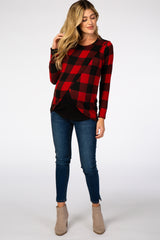 Red Checkered Layered Maternity/Nursing Top