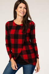 Red Checkered Layered Maternity/Nursing Top