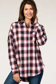 Red Plaid Long Sleeve Button Down Top