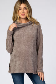 Mocha Chenille Cowl Neck Maternity Top