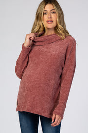 Mauve Chenille Cowl Neck Maternity Top