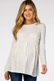 White Animal Print Long Sleeve Maternity Babydoll Top