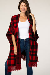 Red Plaid Sweater Poncho