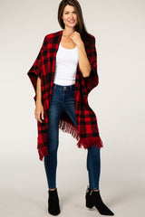 Red Plaid Sweater Poncho