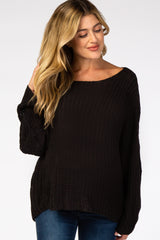 Black Chunky Knit Boat Neck Maternity Sweater