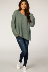 Light Olive Chunky Knit Boat Neck Sweater