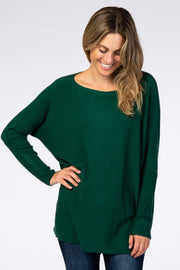 Forest Green Soft Knit Boatneck Dolman Sleeve Sweater