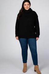 Black Chunky Knit Cowl Neck Plus Sweater