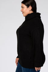 Black Chunky Knit Cowl Neck Plus Sweater