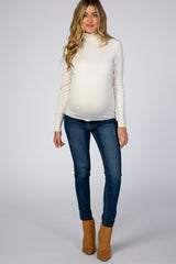 Cream Turtleneck Pearl Button Sleeve Maternity Sweater