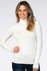 Cream Turtleneck Pearl Button Sleeve Maternity Sweater