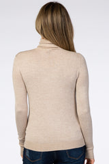 Beige Turtleneck Pearl Button Sleeve Sweater