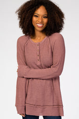 Mauve Waffle Knit Button Front Maternity Top