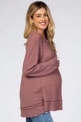 Mauve Waffle Knit Button Front Maternity Top