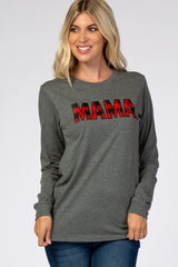 Charcoal Mama Plaid Print Graphic Top