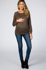 Mocha Soft Knit Long Sleeve Maternity Top