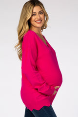 Fuchsia Scalloped V-Neck Maternity Sweater